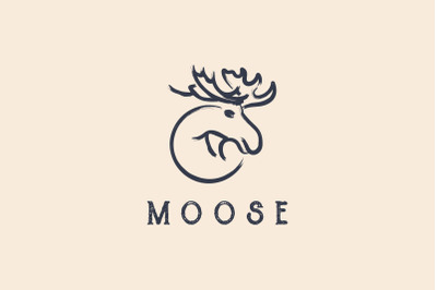 Moose Deer Dry Ink Brush Logo Design Vector Illustration