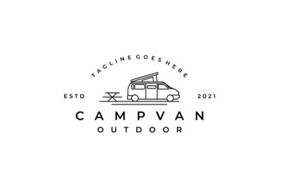 Line art Camper van, Camping Logo Design Vector