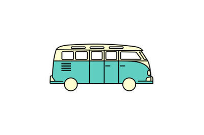 Retro Line art Camper van, Camping Logo Design Vector