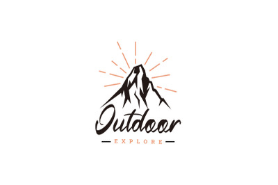 Vintage Mountain and sun Adventure Outdoor Logo Design