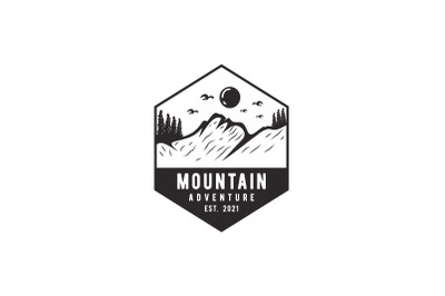 Vintage Hipster Mountain Adventure Stamp Label logo Design