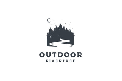 Pine Forests with River Illustration Logo Design