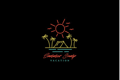 Vintage Hipster Line art summer Beach Camping Logo Design