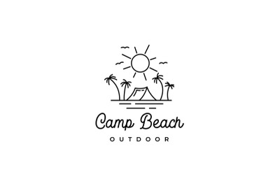 Line art summer Beach Camping Logo Design