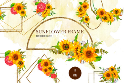 Watercolor sunflower frame clipart Boho sunflower bouquet