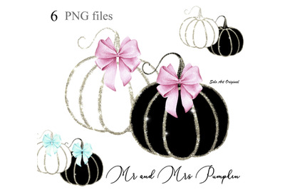 Black/White pumpkins Yin Yang Fall clipart Thanksgiving Day Mr Mrs