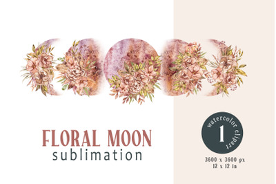 Watercolor floral moon phases sublimation/ png file/ clipart