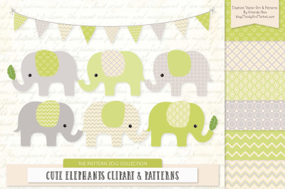 Pattern Zoo Vector Elephants Clipart &amp; Digital Papers in Bamboo