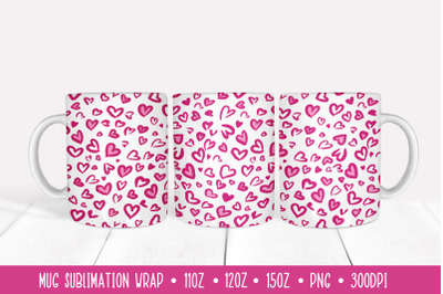 Pink Heart Leopard Mug Sublimation Wrap. Valentines Day Gift