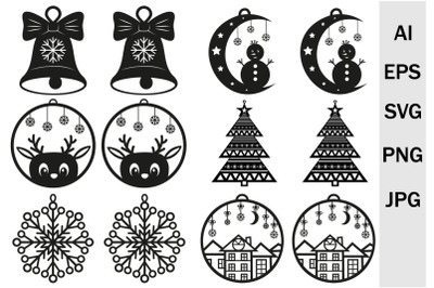 Bundle of Christmas Earrings and Pendant&2C; SVG Cutting Files