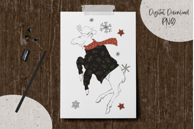 Animalistic Winter Prints. Elk in Line PNG