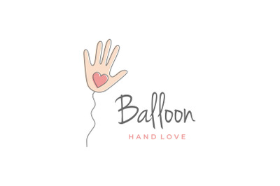 Balloon Hand with Heart, Hand Shaped Balloon Logo Design