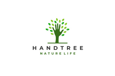Hands and Tree with Green Leaves Logo Design Vector