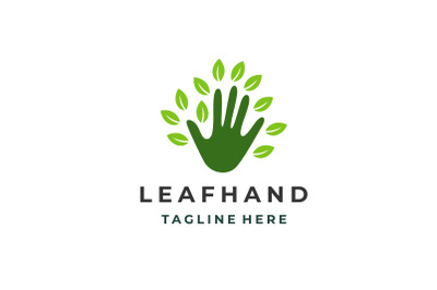 Hands and Green Leaves Logo Design Vector