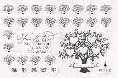 Family Tree SVG Bundle 2-25 Members