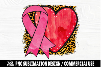 Pink Ribbon with Heart PNG, Cancer Sublimation Design