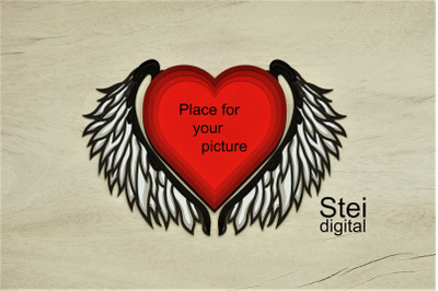 Layered in memory SVG, Dxf files, heart with wings SVG.