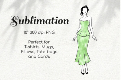 Pin Up Woman in Green Glitter Dress Character Sketch