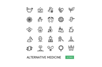 Alternative Medicine Sign Thin Line Icon Set. Vector