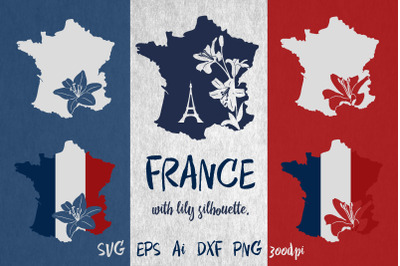 France map with lily silhouette. SVG. Sublimation