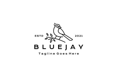 Line art Blue Jay Bird Logo Design Vector Illustration