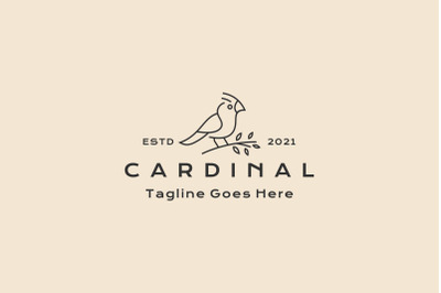 Line art Cardinal Bird Logo Design Illustration