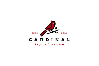Vintage Cardinal Bird Logo Design Illustration