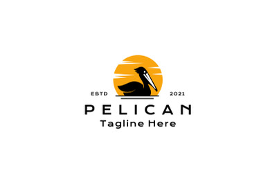 Pelican bird with sun background logo design vector