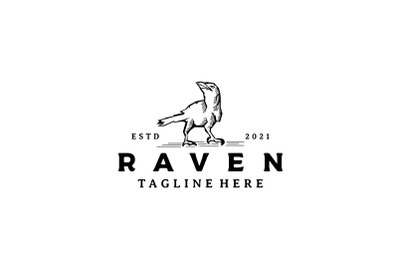 Vintage Crow Raven logo design vector illustration