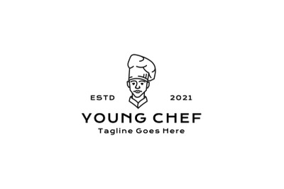 Line art Chef Restaurant Cafe Bar Logo Design