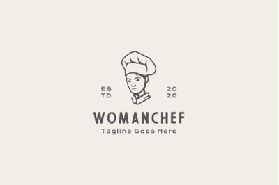 Retro Woman Chef Restaurant Cafe Bar Logo Design