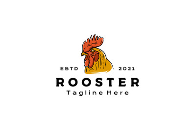 Vintage Rooster Head Logo Design Vector