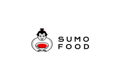 Japanese Sumo wrestlers with a bowl of food Logo design