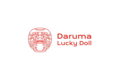 Line art Japanese Daruma Doll Logo Design Vector