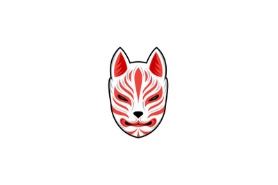 kitsune mask illustration, Japanese traditional mask Logo