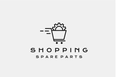 Line art gear and trolley. automotive spare part shop logo