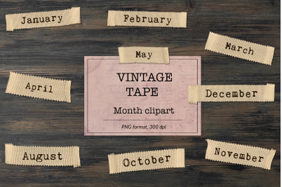 Months Clipart, Vintage Tape Clipart