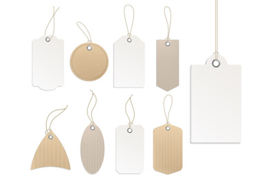 Price tags blank. Template white and beige paper tag collection, blank