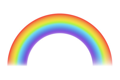 Rainbow realistic. Sun effect color arch, joyful summer or spring sky,