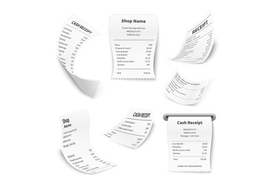 Realistic cash register score. Financial document printed on thermal r