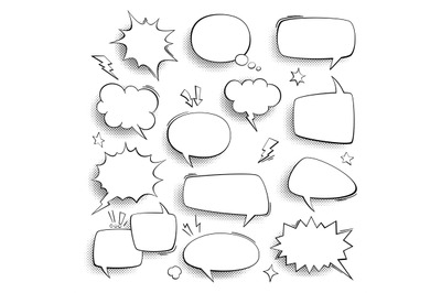 Speech bubbles. Vintage comics talk&2C; cartoon forms&2C; think and sound ef