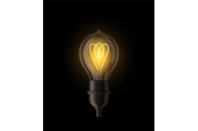 Lightbulb realistic. Design electricity light lamp, bright yellow glow