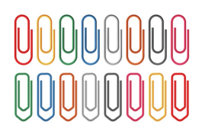 Colored paper clips. Fasteners document sheets realistic clip, office