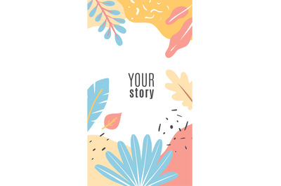 Design floral cover stories. Blue and orange tropical leaves and exoti