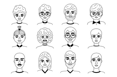 Male faces in doodle style