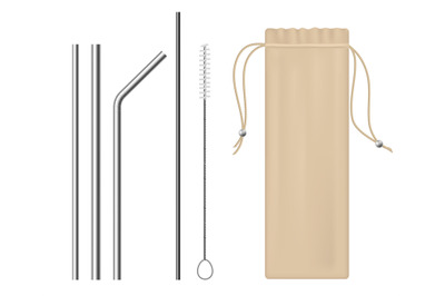 Straw bar equipment. Realistic stainless steel bio straws, beverage pi