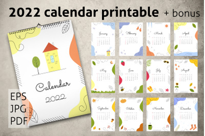 Printable Flip calendar 2022 year. Weekly and monthly planner