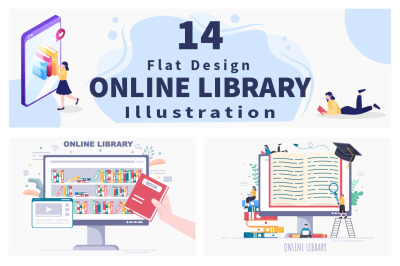 14 Online Library Digital Education Illustration