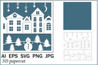 3D paper&2C; Snowman&2C; multi-layer illustration