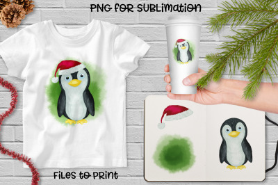Christmas penguin sublimation. Design for printing